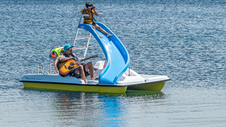 Choose from either a big slide or a small slide on our brand new pedal boats. The first of their kind in New Zealand.