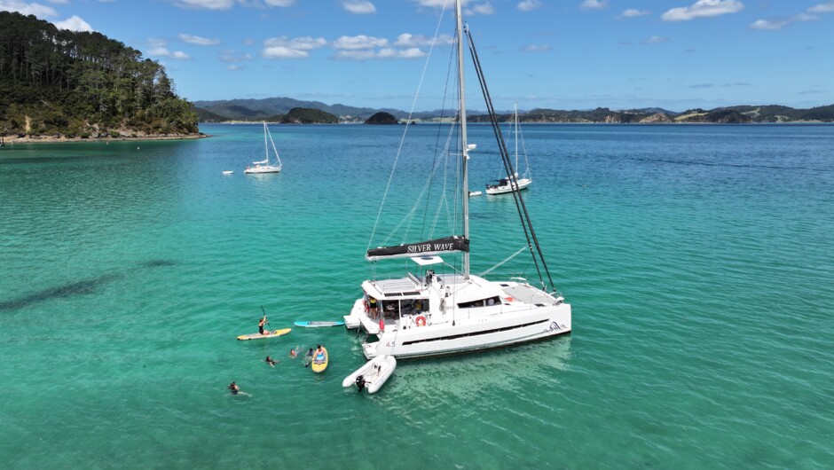 With standup paddleboards, a sea biscuit and snorkelling gear onboard, there is no shortage of water-based fun to be had.