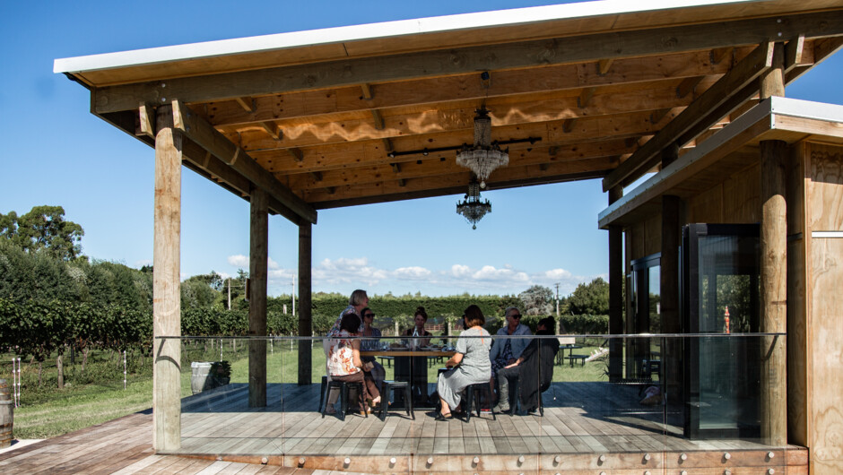 The covered deck area at the cellar door