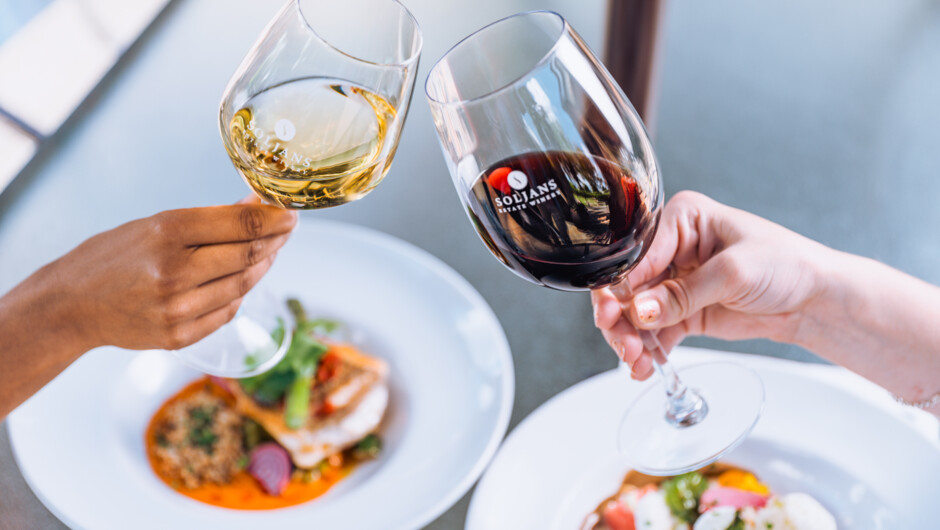 Enjoy a vineyard lunch with a glass of wine