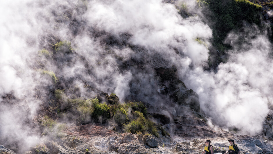 Amazing steaming cliffs on Lake Rotomahana