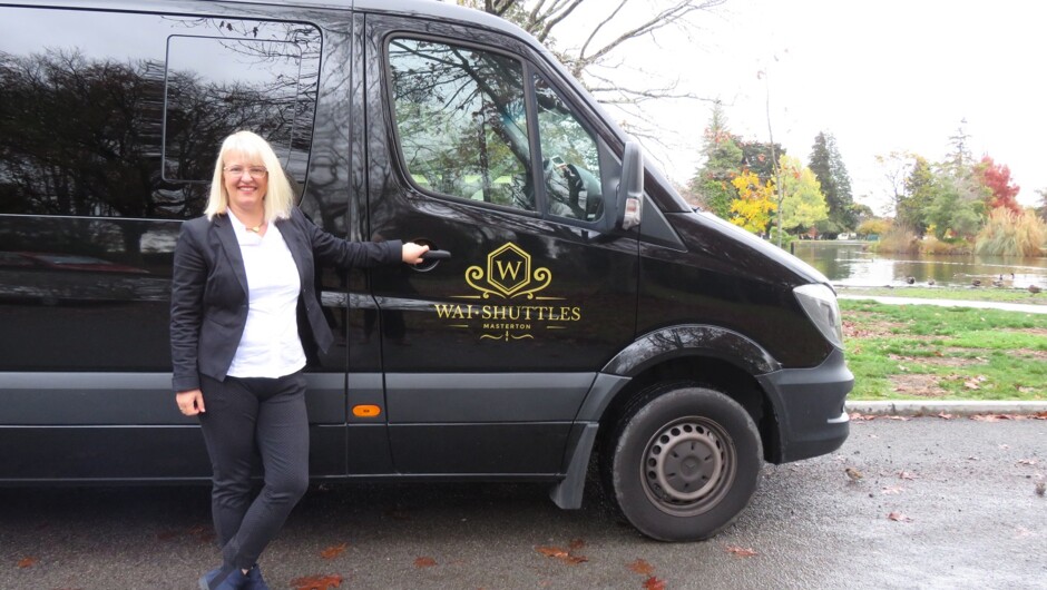 Pamela at the side of her fleet, a luxury Mercedes Sprinter. Wairarapa Women in Business 2022