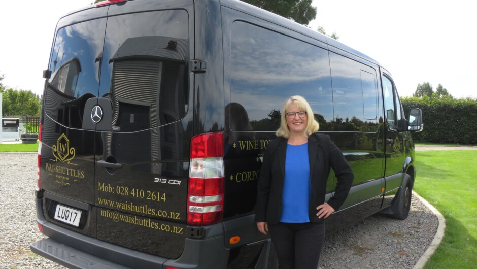 Pamela at the side of her fleet, a luxury Mercedes Sprinter. Wairarapa Women in Business 2023