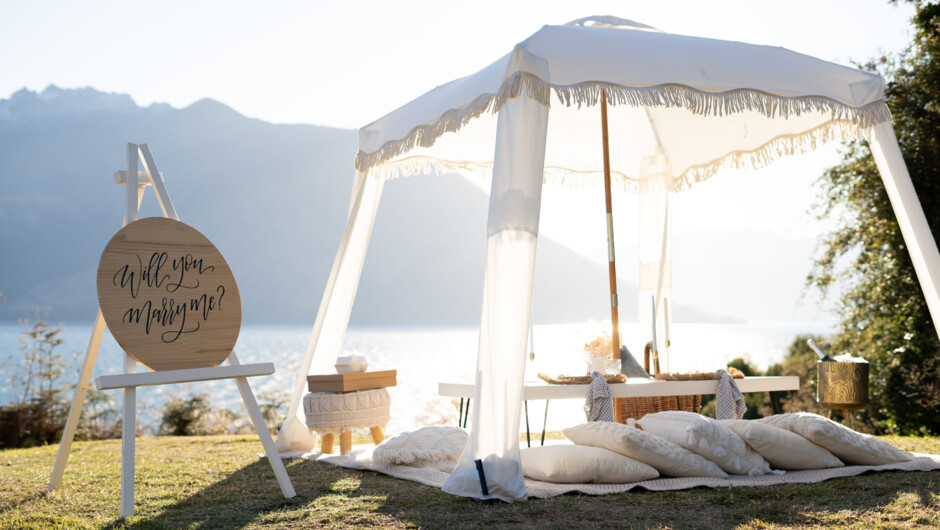 Romantic proposal picnic in Queenstown.