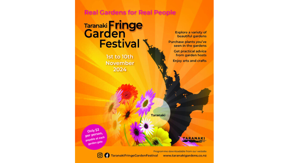 Taranaki Fringe Garden Festival 2024.  Fri 1st Nov - Sun 10th Nov 2024