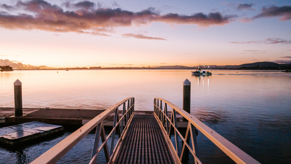 A stunning sunrise captured over the private pontoon.