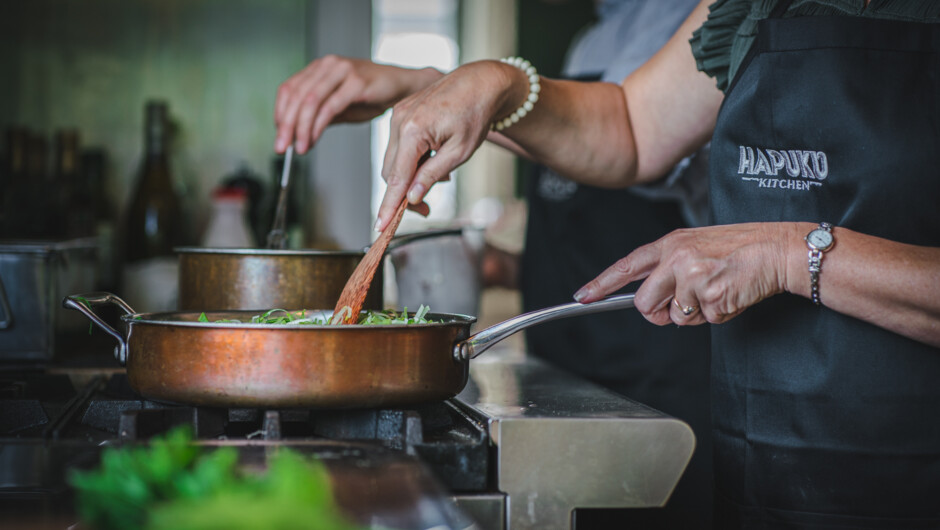 Cook with fresh ingredients you've foraged and harvested from Hapuku Kitchen's gardens