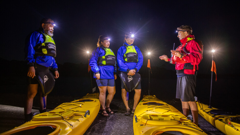 Preparing for a night kayak with Auckland Sea Kayaks