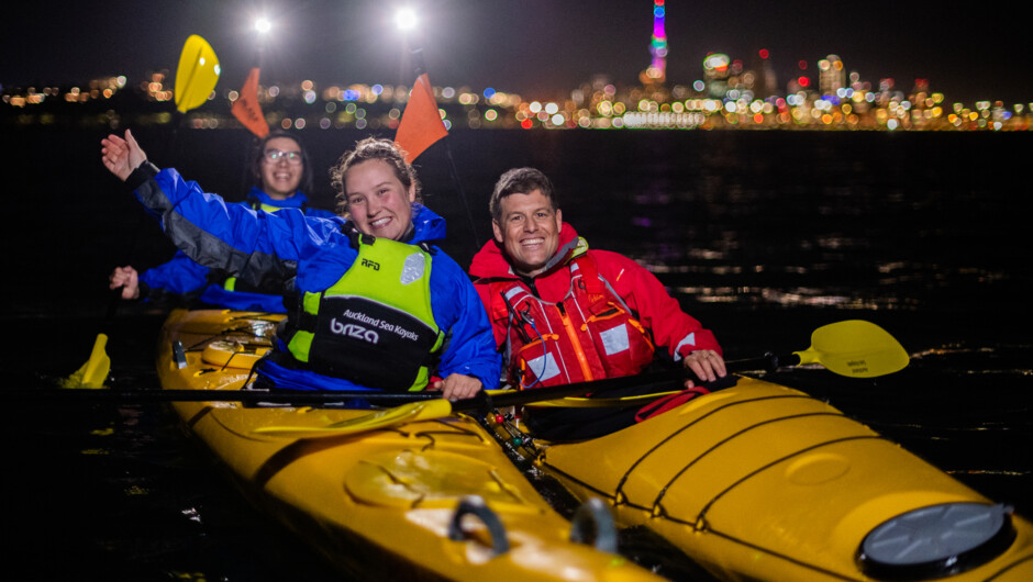 Kayaking at night in Auckland