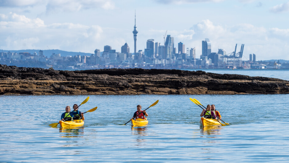 Paddling to Motukorea, Brown's Island