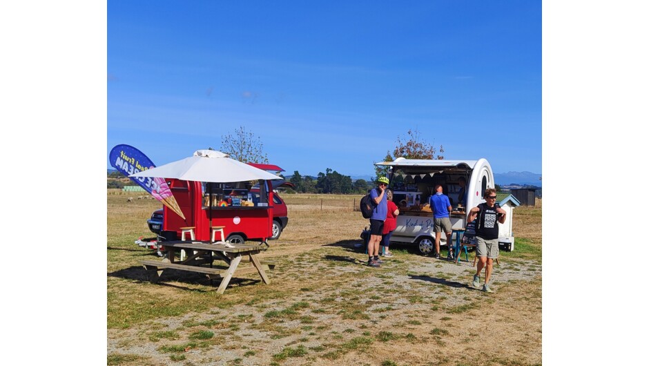 Popup coffee and waffles in a field near Rabbit Island