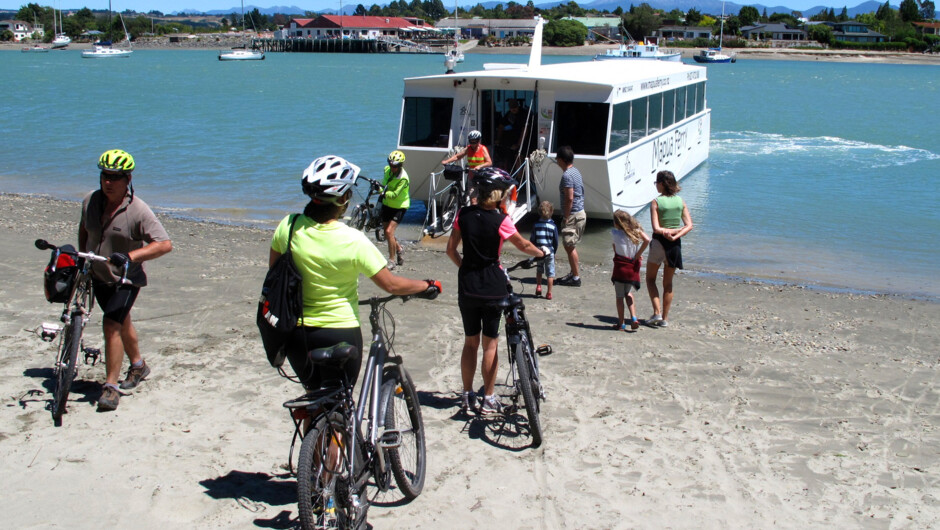 Loading onto the Mapua Cycle Ferry at Rabbit island