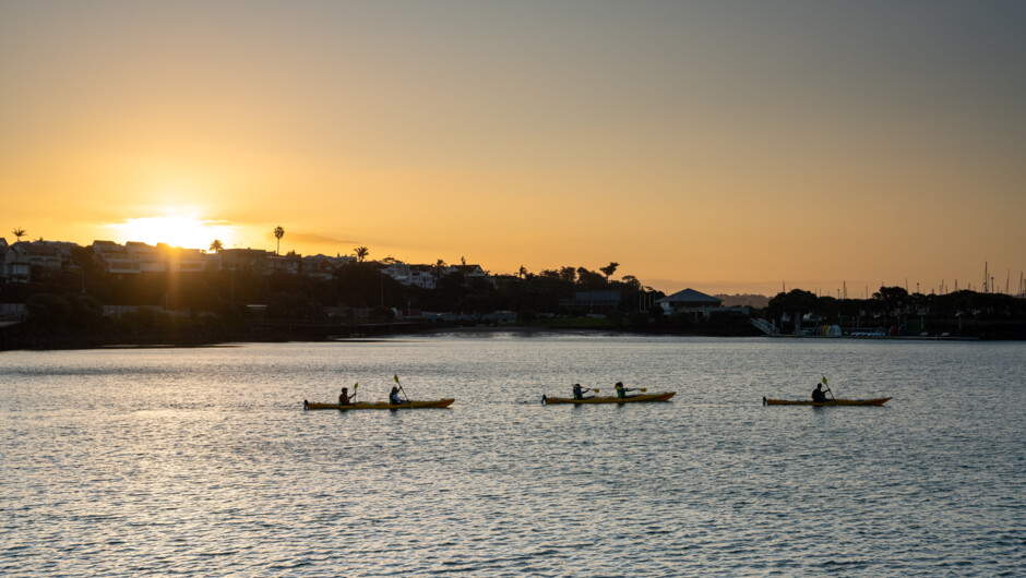 Paddling at sunset in St Mary's Bay, Auckland.