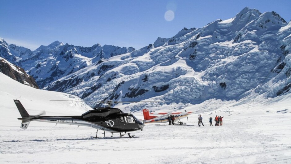 Helicopter, ski plane, and skydiving—what more could you want?