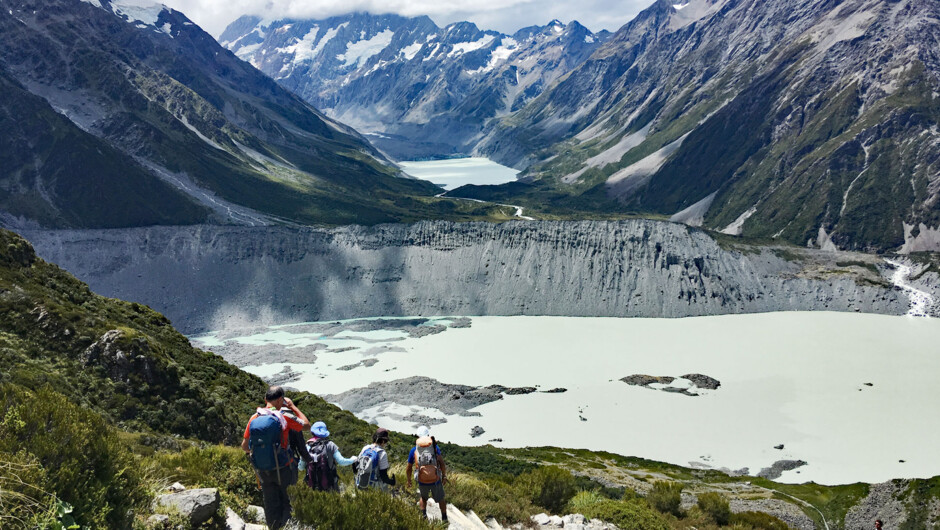 Hikers climbing up Sealy Tarns