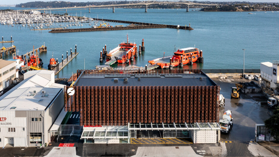 Hamer St terminal with Auckland Harbour Bridge.