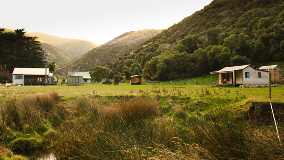 Pōhatu bay - view of all our accommodations