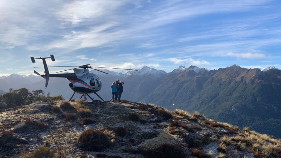 Taking in the majestic mountain views at a landing location.