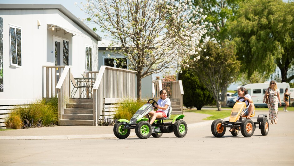 Our pedal karts are fun for all ages! Line them up and have races, or take a leisurely ride around the park.