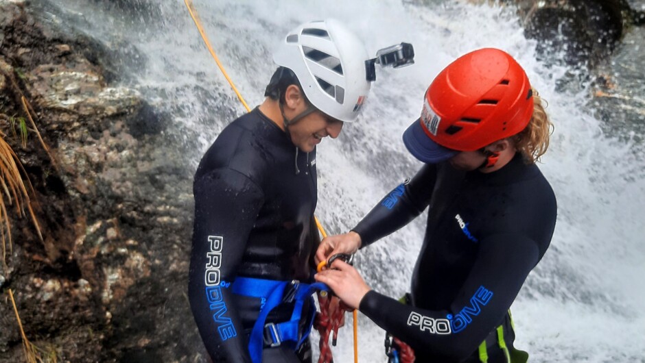 Preparing to descend the waterfall