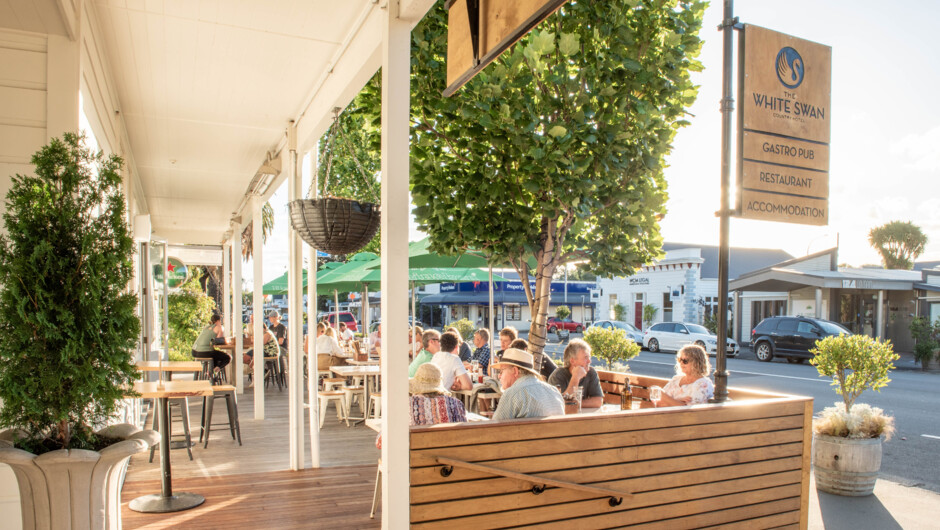 Our famous White Swan deck.  The perfect spot to enjoy a tasty meal.