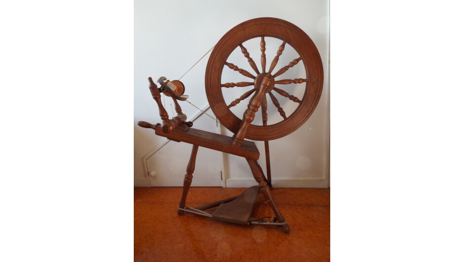 A spinning wheel used by students in our advanced Beyond the Basics: Making Wool Do What You Want Workshop.