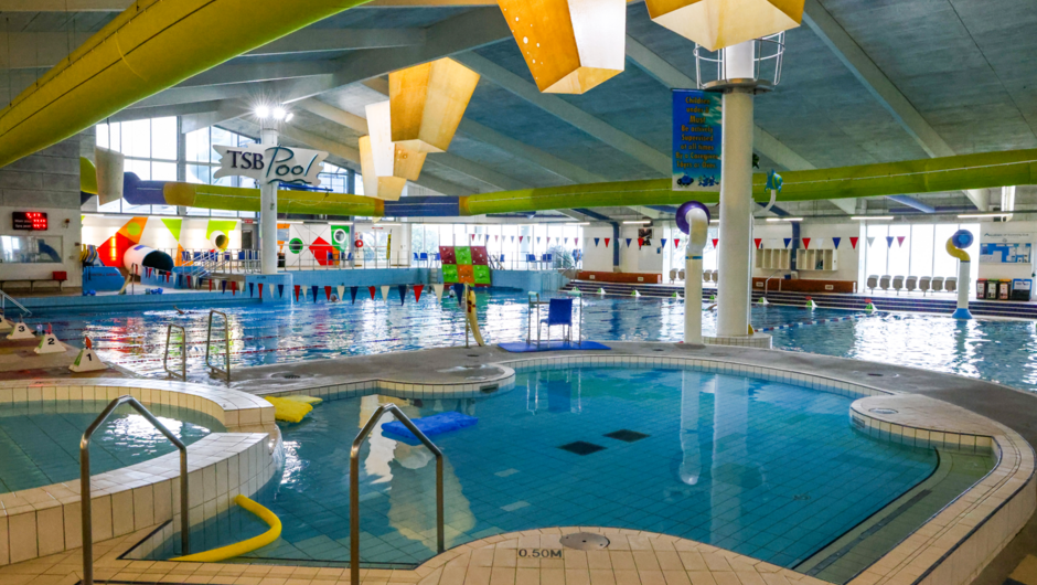 The indoor pool is open year-round for lane swimming and fun time.