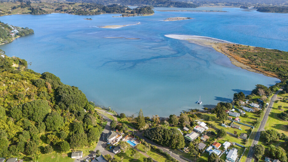 Aerial view of Tasman Holiday Parks - Ohiwa and the harbour