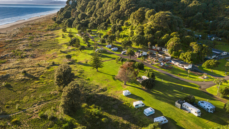 Aerial view of the sites at Tasman Holiday Parks - Ohiwa