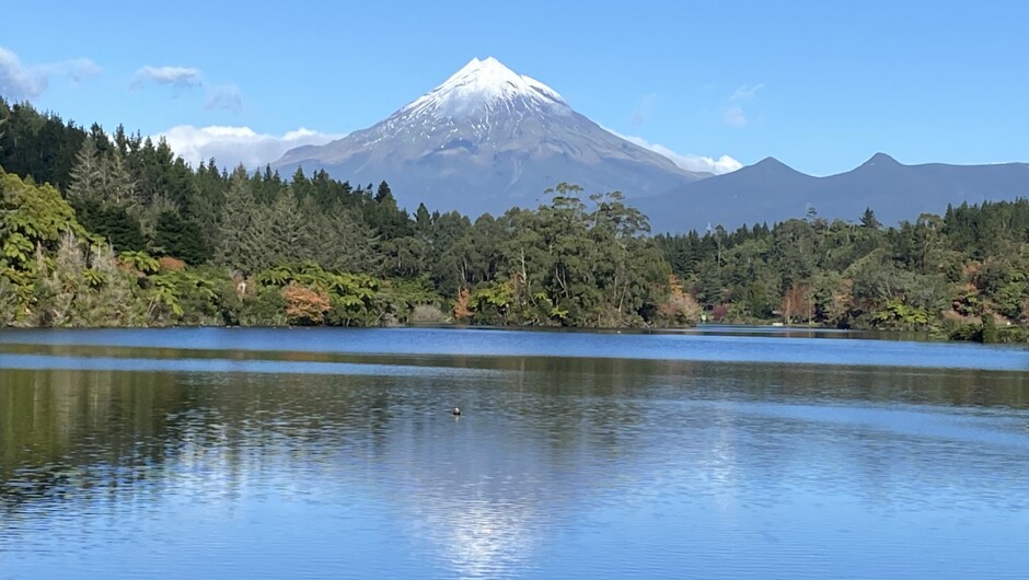 The majestic Mt. Taranaki, seen from Lake Mangamahoe.