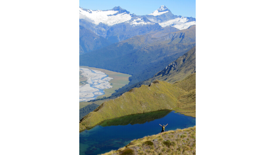 Taking it all in - surrounded by beautiful alpine scenery on the Eco Wanaka Adventure Alpine Lakes Heli Hike.