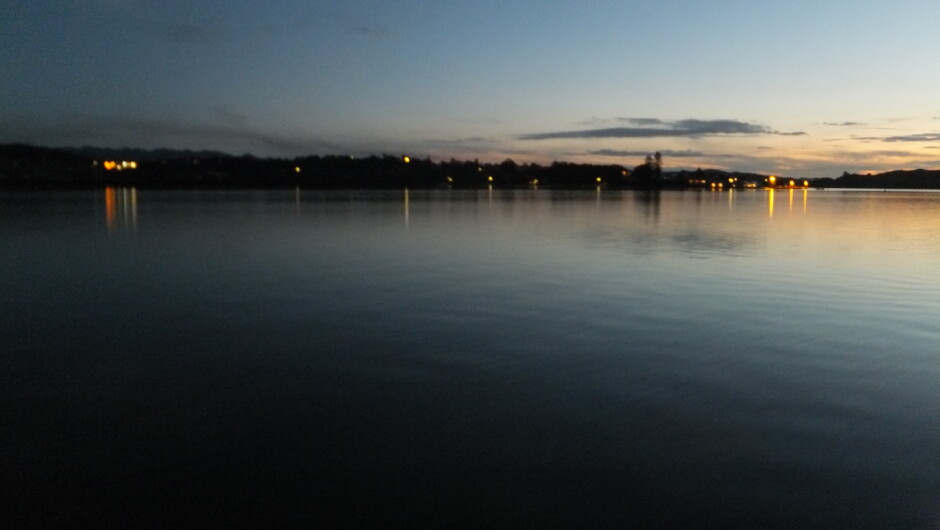 View of Rawene at sunset from ferry