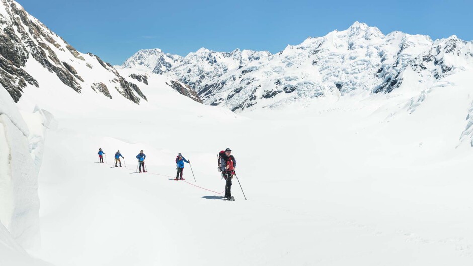 Snow Shoeing in the Upper Snowfield of the Haupapa/Tasman Glacier.