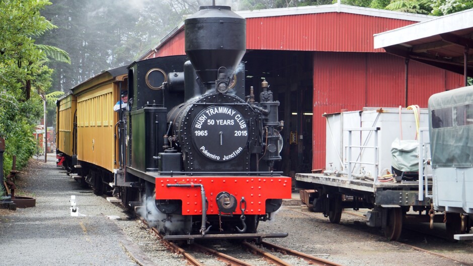 Peckett 1630 steaming into the station, celebrating 50 years of the Club and 100 years of the railway line