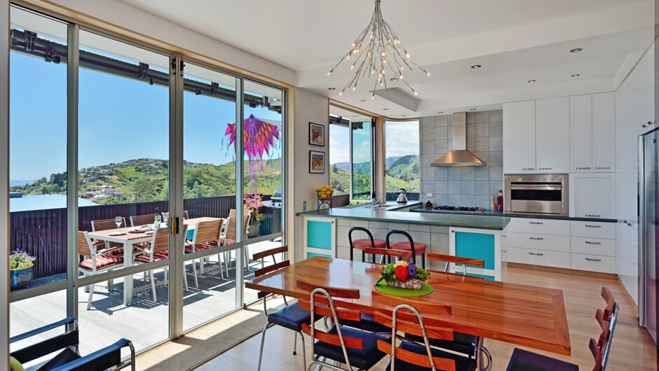 Open kitchen and dining area