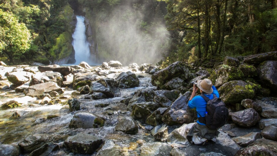 Giant Gate Waterfall on the magnificent Milford Track is enjoyed on Day 2 of the package.