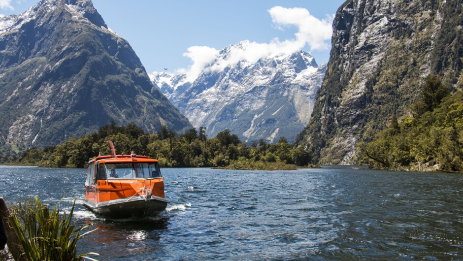 Water taxi to access the Milford Track.