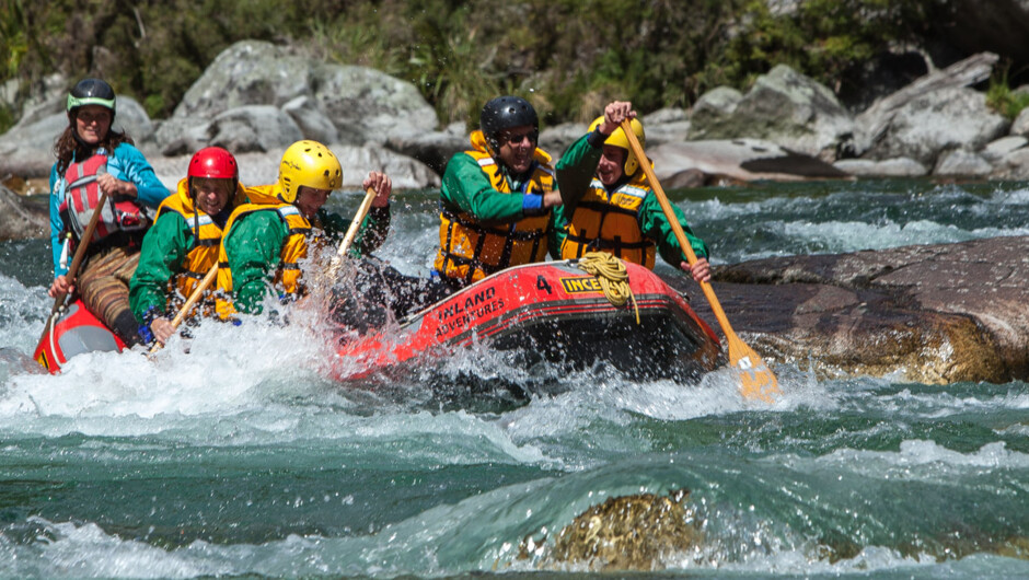 Rafting the Grey River/Māwheranui near Reefton.