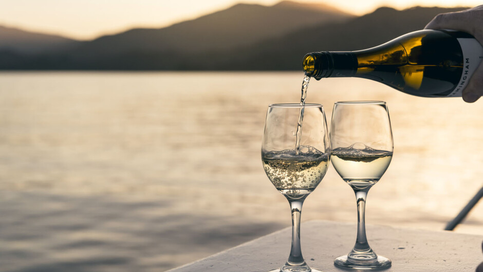 Marlborough sauvignon blanc, enjoyed in the Marlborough Sounds