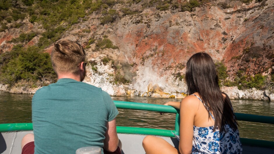 Geothermal steaming cliffs, Lake Rotomahana Boat Cruise, Waimangu Volcanic Valley