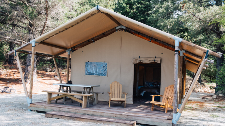 The luxury Safari Tent in a private cove