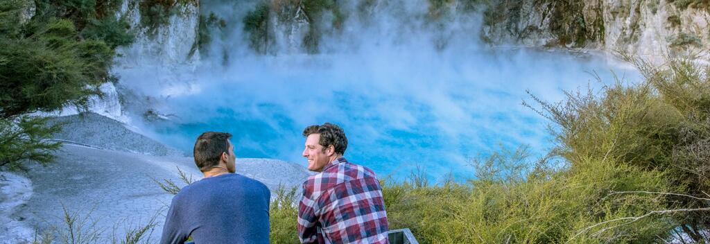 People taking in the beautiful views at Waimangu Volcanic Valley